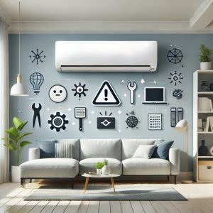 Troubleshooting Daikin Error Code A5 in a home air conditioner, with icons for maintenance and repair, emphasizing a cool and comfortable indoor environment.